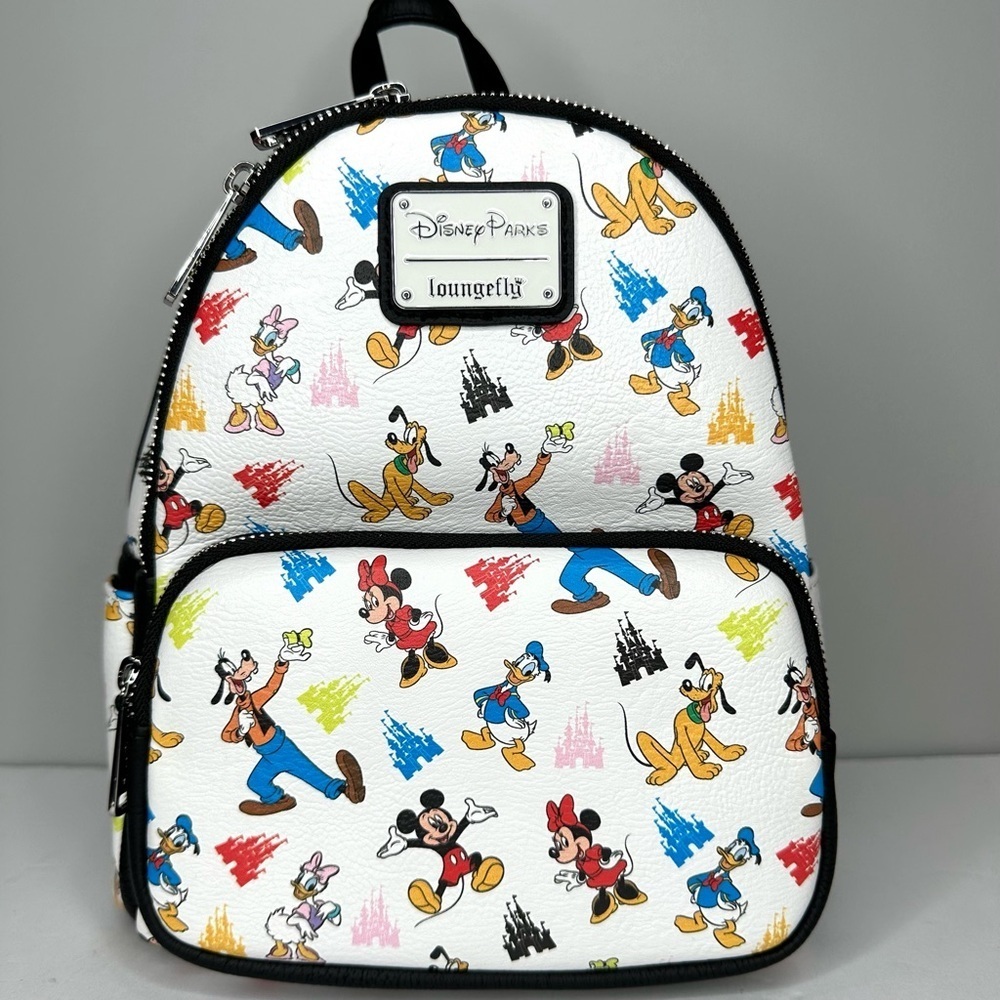 Loungefly Disney Parks Fab 5 Mickey Minnie Goofy Donald Pluto Mini Backpack